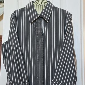 Womens Black and White Pinstripe Dress Shirt